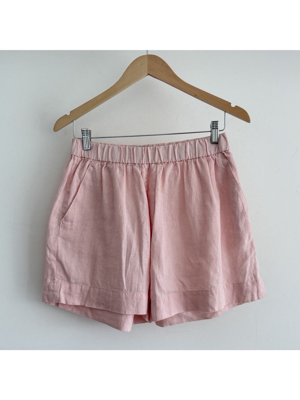 Everlane Linen Shorts Womens Small Pink High Waist Pleated Elastic Waist Pockets